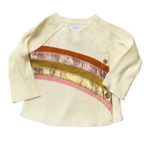 Mud Pie ribbed cream shirt Rainbow gold pink NWOT 3-6m